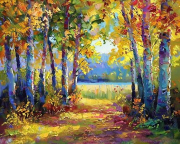 Landscapes Painting - Original forest artwork trees home decor woods framed canvas landscape